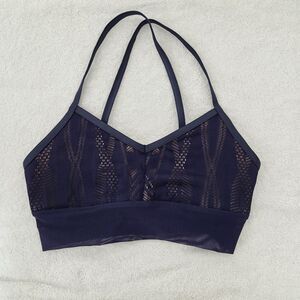 Alo Aria Cross Back Sports Bra Navy Blue Mesh Lace Small